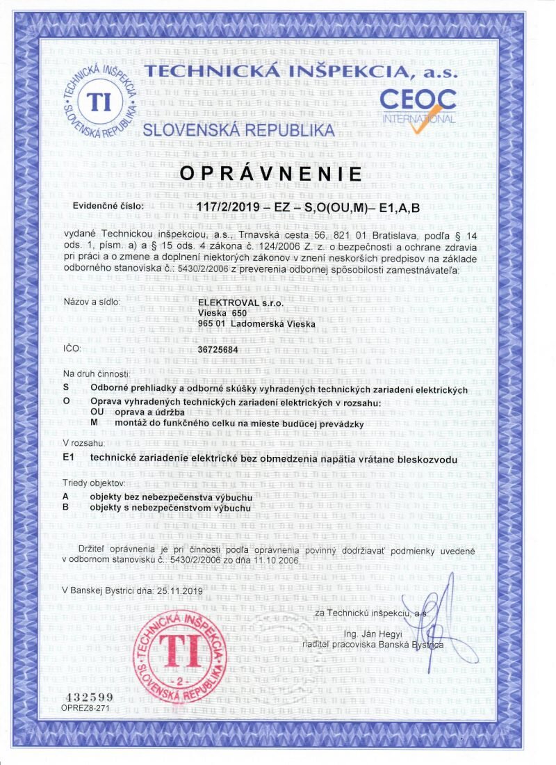 Oprávnenie – Elektro