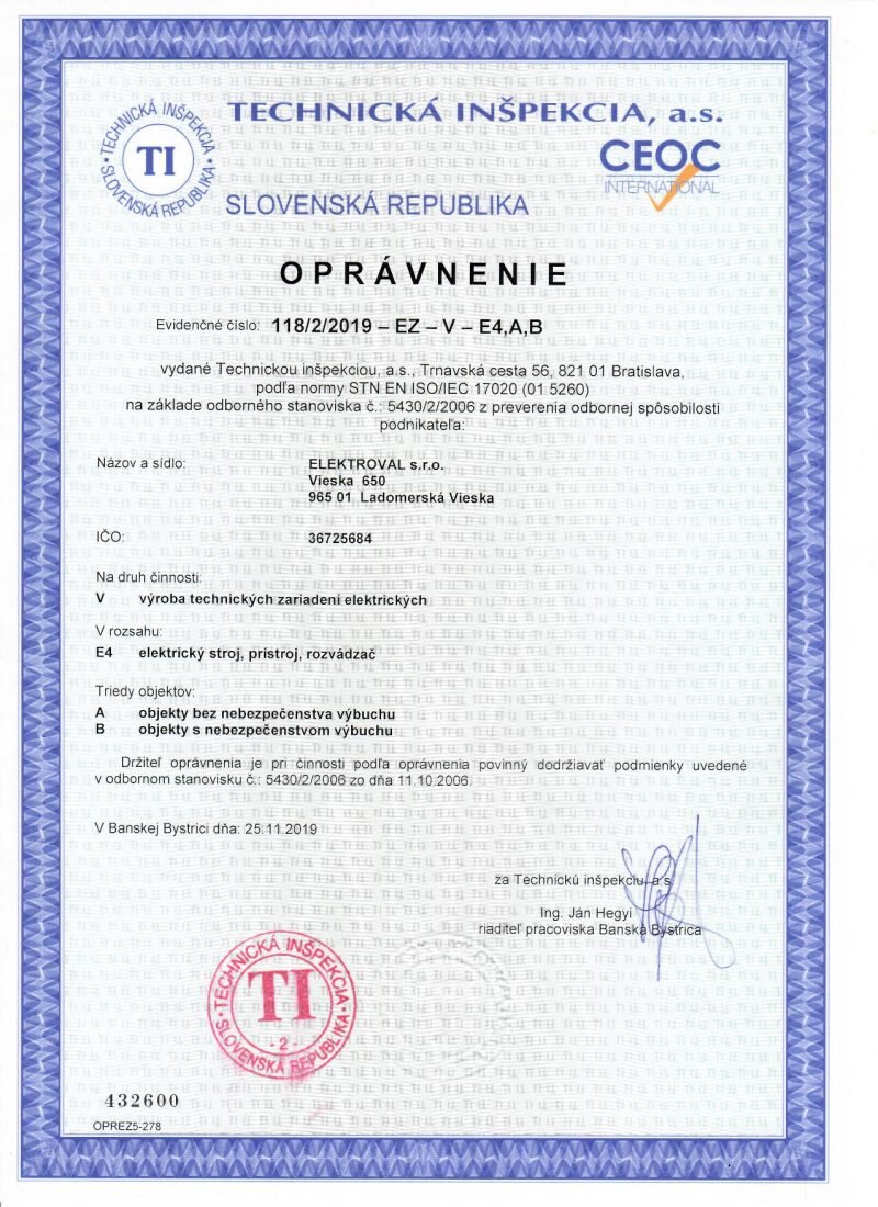 Oprávnenie – Rozvádzače