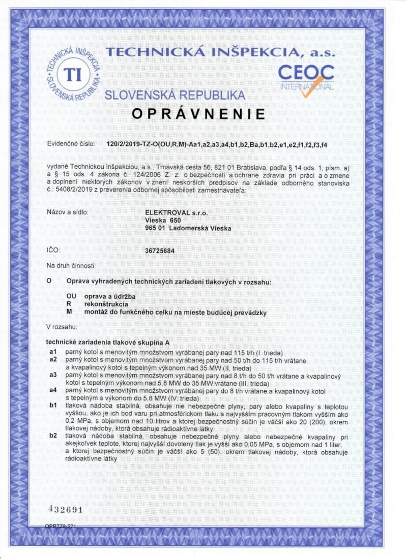 Oprávnenie – Tlakové zariadenia